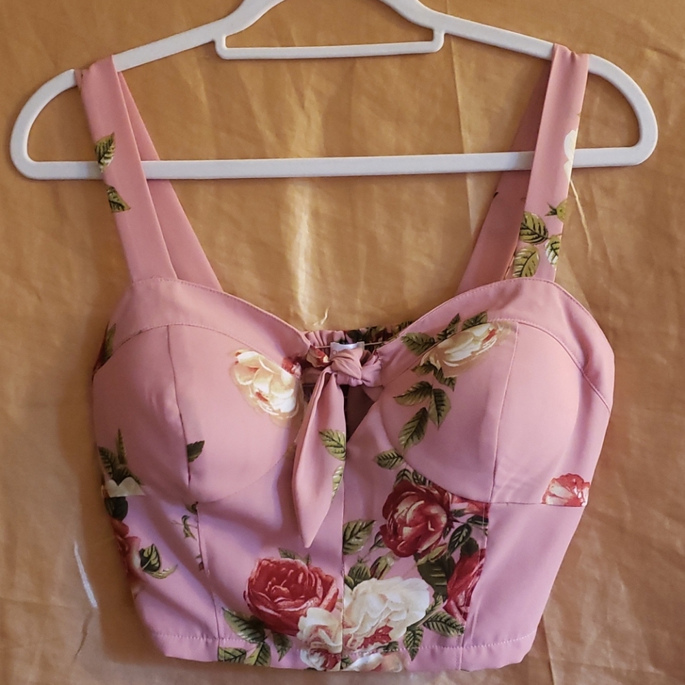 Xhilaration Floral Small Crop Tie Top